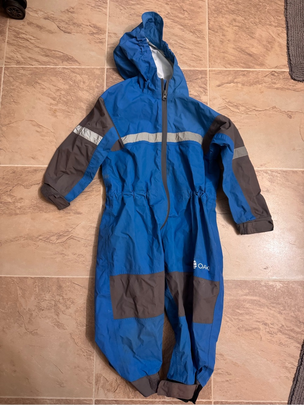Oaki Blue and Gray Kids Waterproof Hooded Rain Suit